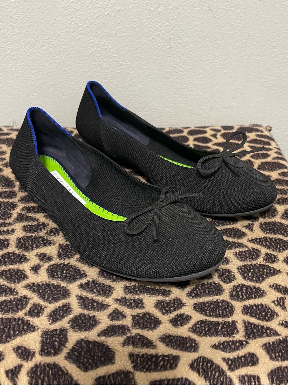 Rothy’s The Ballet Slip On Comfort Flats Black Knit Bows Casual Womens 11.5